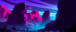 3440x1440 Neon Art Nature Mountain Rocks