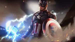 4k Captain America Holding A Lightning Mjölnir