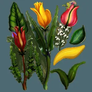 Aesthetic Flowers and Leaves PNG 06282024