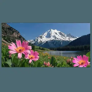 Aesthetic Flowers with Mountain Background PNG pty49