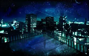 Anime Blue Girl On Rooftop