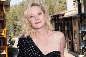 Anne Heche In Black Polka Dot Dress