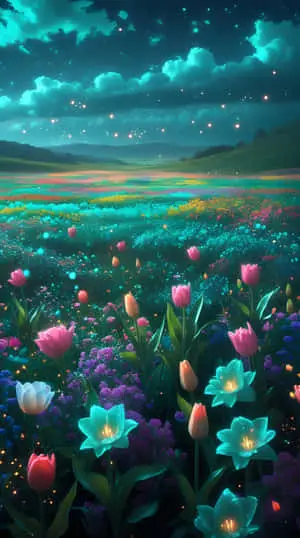 Beautiful night scenery of flowers and nature 