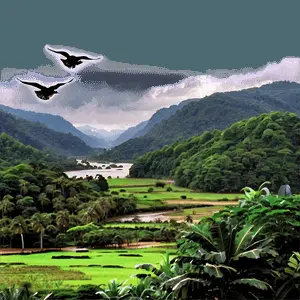 Birds Over Landscape PNG rbh