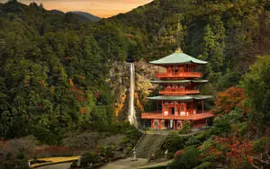 Breathtaking Japanese Nature Waterfalls Temple 