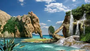 Majestic Elephant Rock and Waterfall in Full HD