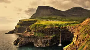 Gasadalur Village Mountain Cliff Faroe Islands