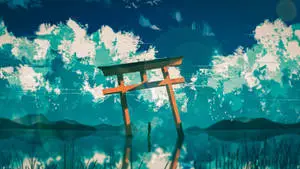 Japanese Aesthetic Art With Red Gate