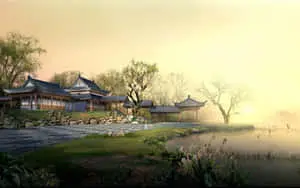 Traditional Japanese Art on Desktop Background