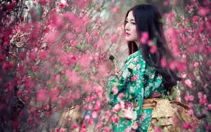 Japanese Girl With Pink Flowers