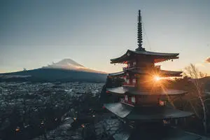 Japanese HD Chureito Pagoda And Mount Fuji Sunset