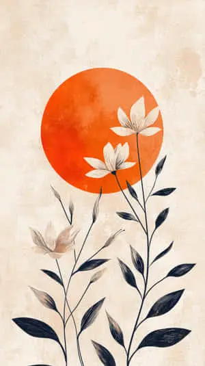 Minimalist floral illustration with sun background  