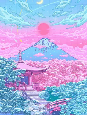 Mount Fuji In Pastel Japanese Aesthetic