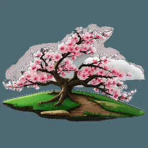 Sakura Tree with Farmhouse Scenery PNG 14