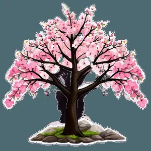 Sakura Tree with Mountain Background PNG 06122024