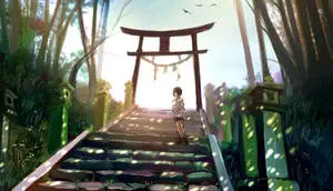 Shrine Stairs Japanese Anime Temple