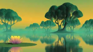 Tranquil Water Scene with Majestic Fantasy Trees	