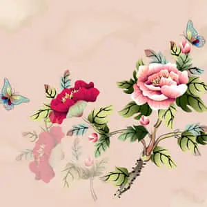 a painting of flowers and butterflies