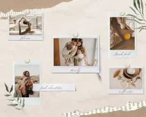 a collage of photos and a leaf