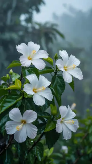 White Hibiscus Flowers Blooming